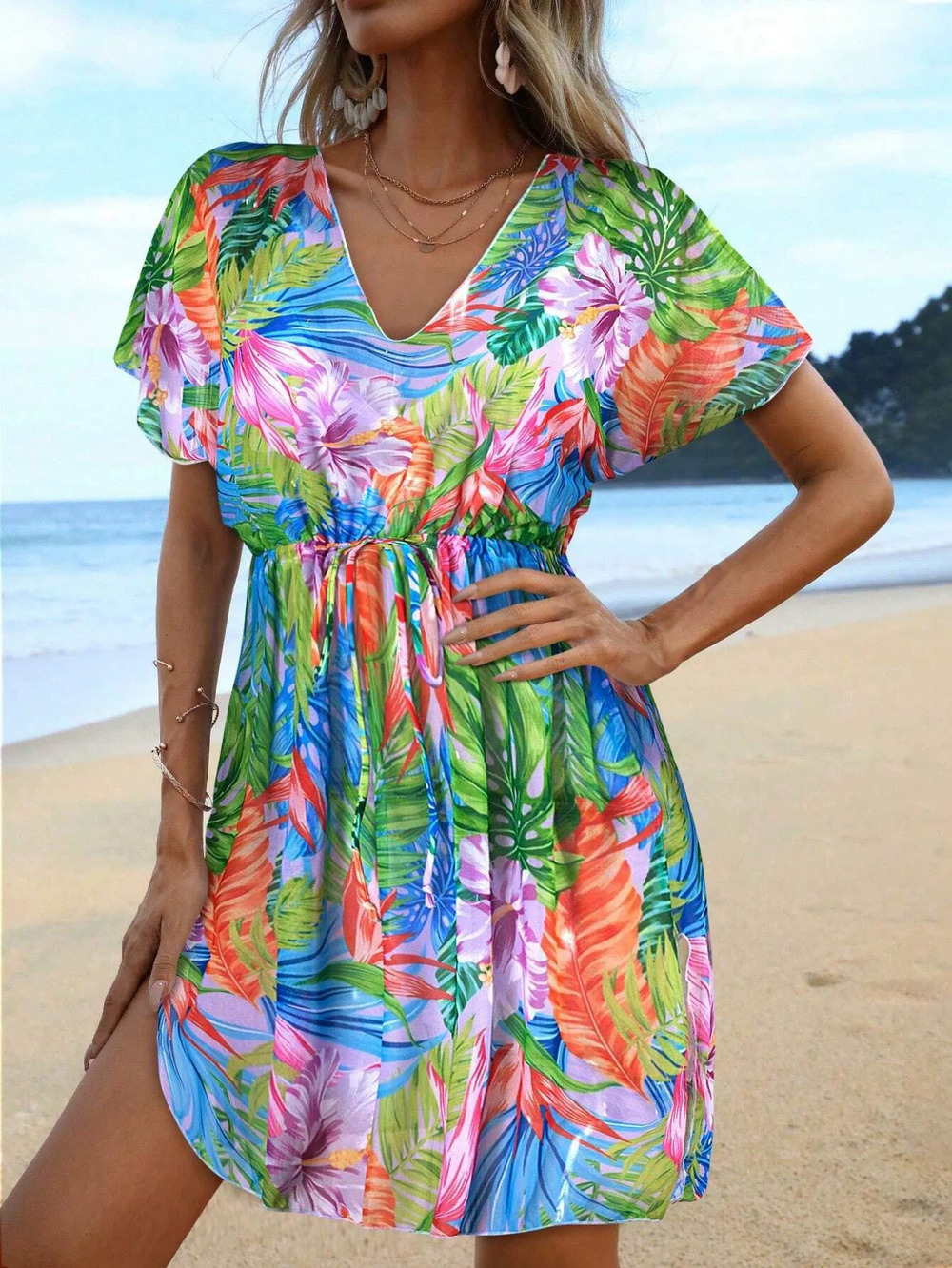 ZARA Beach Photo Mesh Print Coverup Dress Bikini Sun Protection